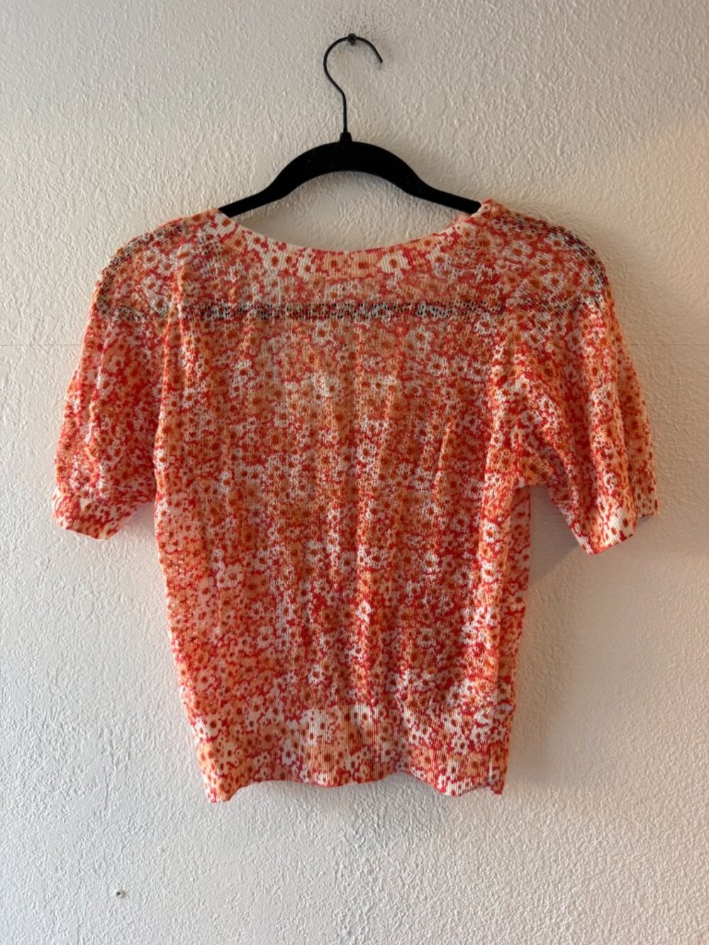 Bimba Y Lola Linen Orange Open Knit Blouse w Tie Back, Size S